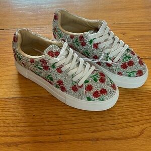 Betsey Johnson - SIDNY Rhinestone Sneakers size 8.5 🍒 cherry rhinestones